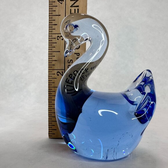 Swan Figurine Paperweight Hand Blown Art Glass Vintage Cobalt Blue 3 X 3.5 Decor - Picture 12 of 12